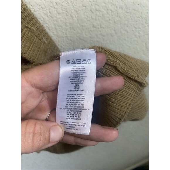 Michael KORS Women Long Knit Cardigan Wool Granny Pockets Camel Large Preppy - Picture 7 of 10